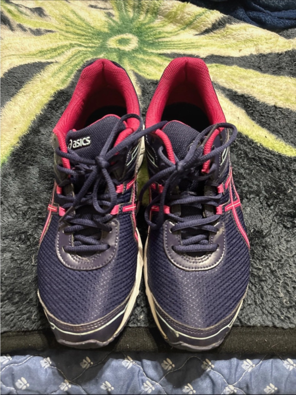 ASICS Navy and Hot Pink Women's Athletic Running Shoes